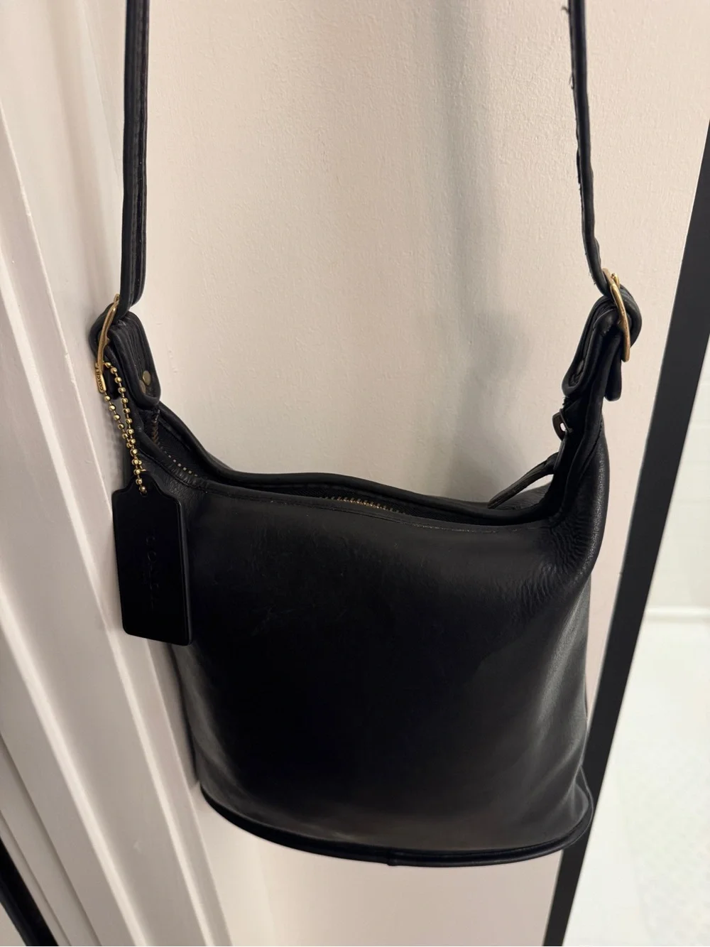 COACH Black Leather Hobo Bag with Gold Hardware